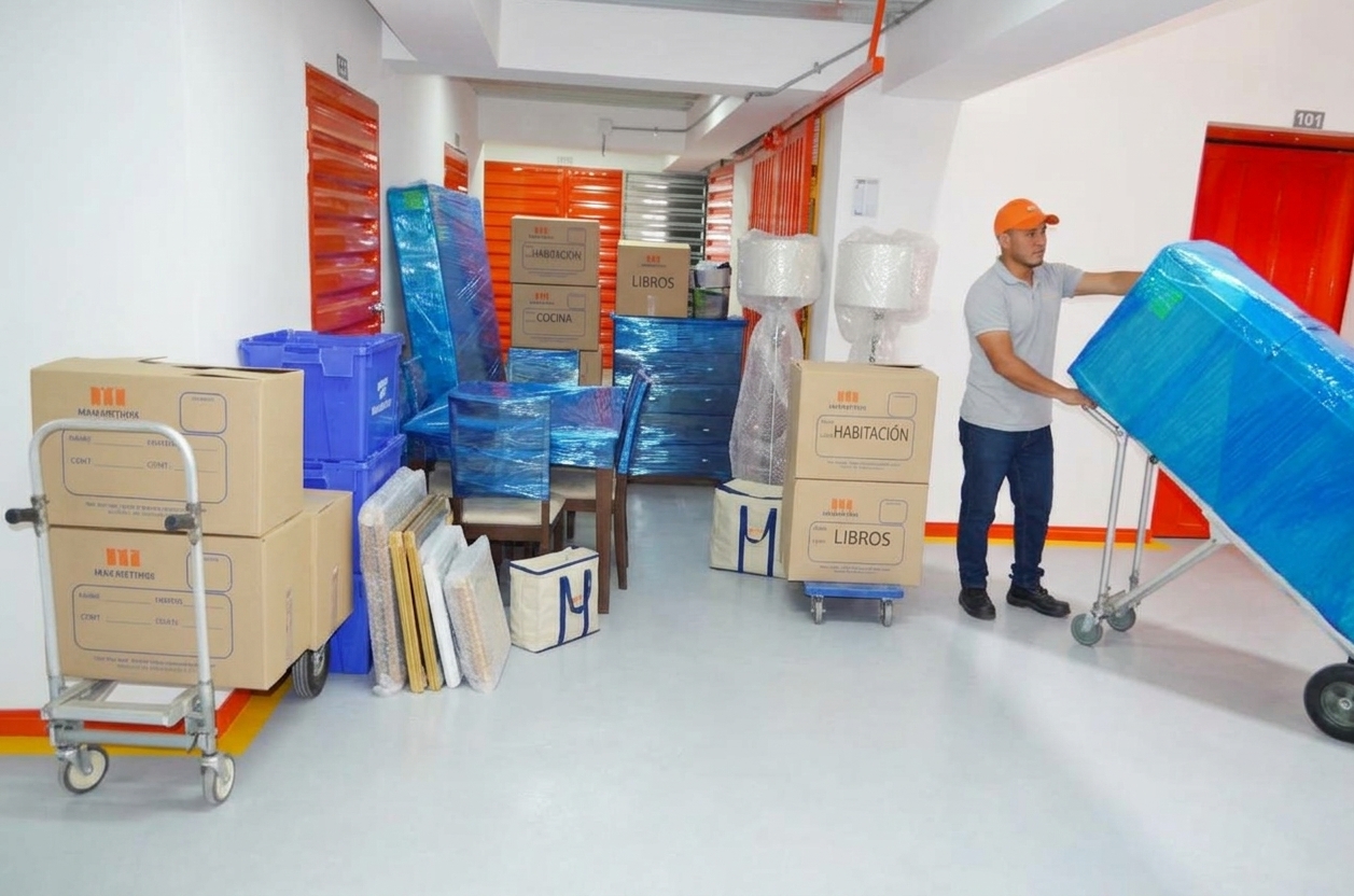 Cajas y elementos de mudanza listos para guardar